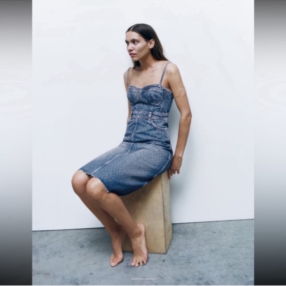 Zara denim bodice studded midi dress USA small - Picture 4 of 12